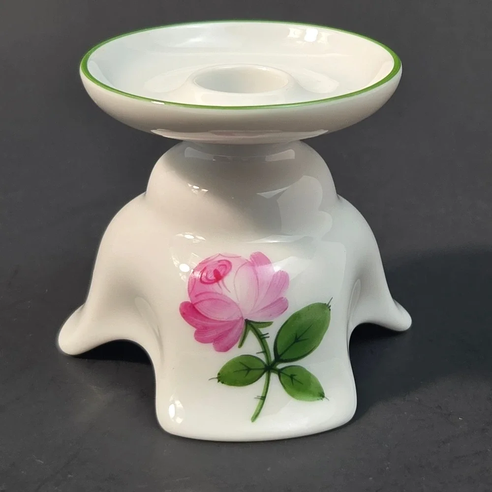 Augarten Wien Wiener Rose Candlestick Holder Vienna Porcelain 5089 Hand Painted